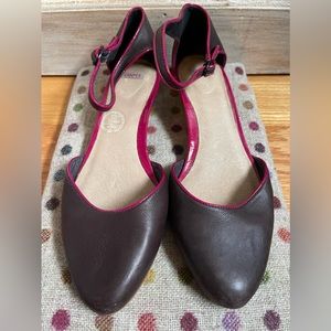 EUC Camper Wedges w Ankle Strap and Wooden Wedge Heel /Brown, Pink,  41/